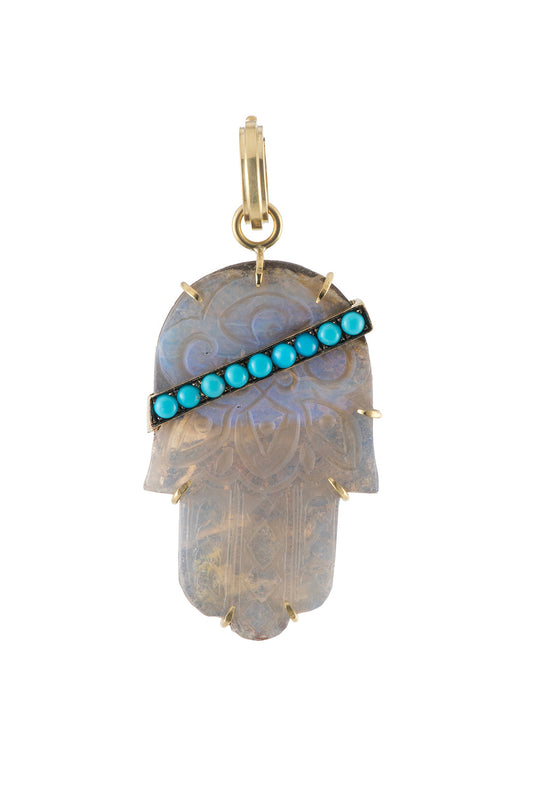 Opal Turquoise Hamsa Pendant-YELLOW GOLD-JEWELRYFINE JEWELPENDANT-SYLVA & CIE