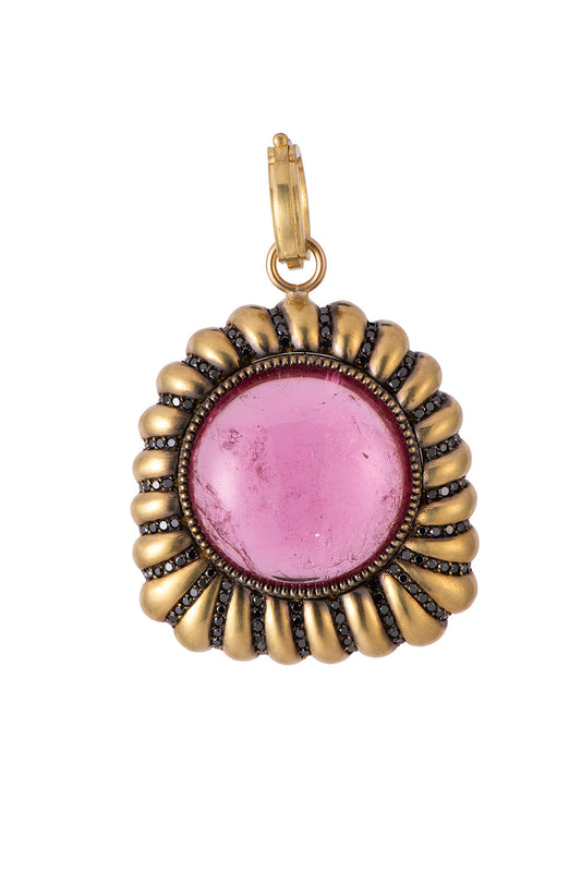 Pink Tourmaline Black Diamond Pendant-YELLOW GOLD-JEWELRYFINE JEWELPENDANT-SYLVA & CIE