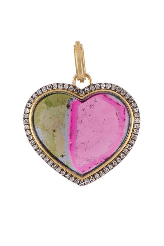 Tourmaline Bicolor Heart Pendant-YELLOW GOLD-JEWELRYFINE JEWELPENDANT-SYLVA & CIE