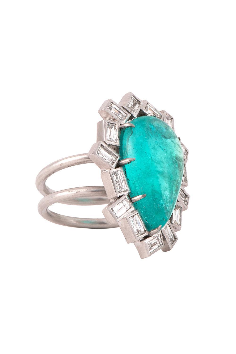 Pariaba Tourmaline Diamond Ring-PLATINUM-7.25-JEWELRYFINE JEWELRING-SYLVA & CIE