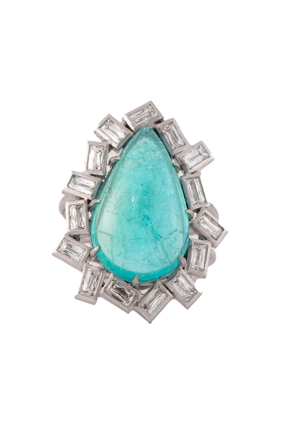 Pariaba Tourmaline Diamond Ring-PLATINUM-7.25-JEWELRYFINE JEWELRING-SYLVA & CIE