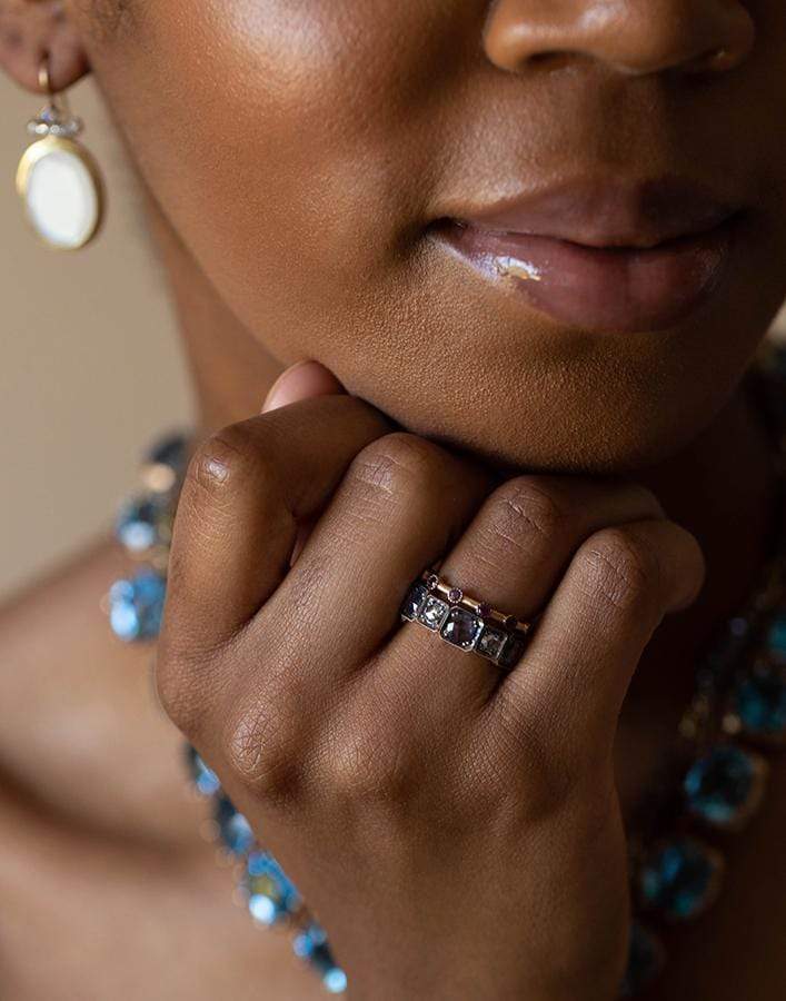 SYLVA & CIE-Rose Cut Diamond and Sapphire Band Ring-ROSE GOLD