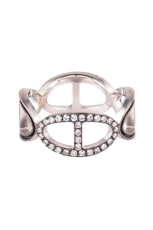 Diamond Section Buckle Ring-WHITE GOLD-6.75-JEWELRYFINE JEWELRING-SYLVA & CIE