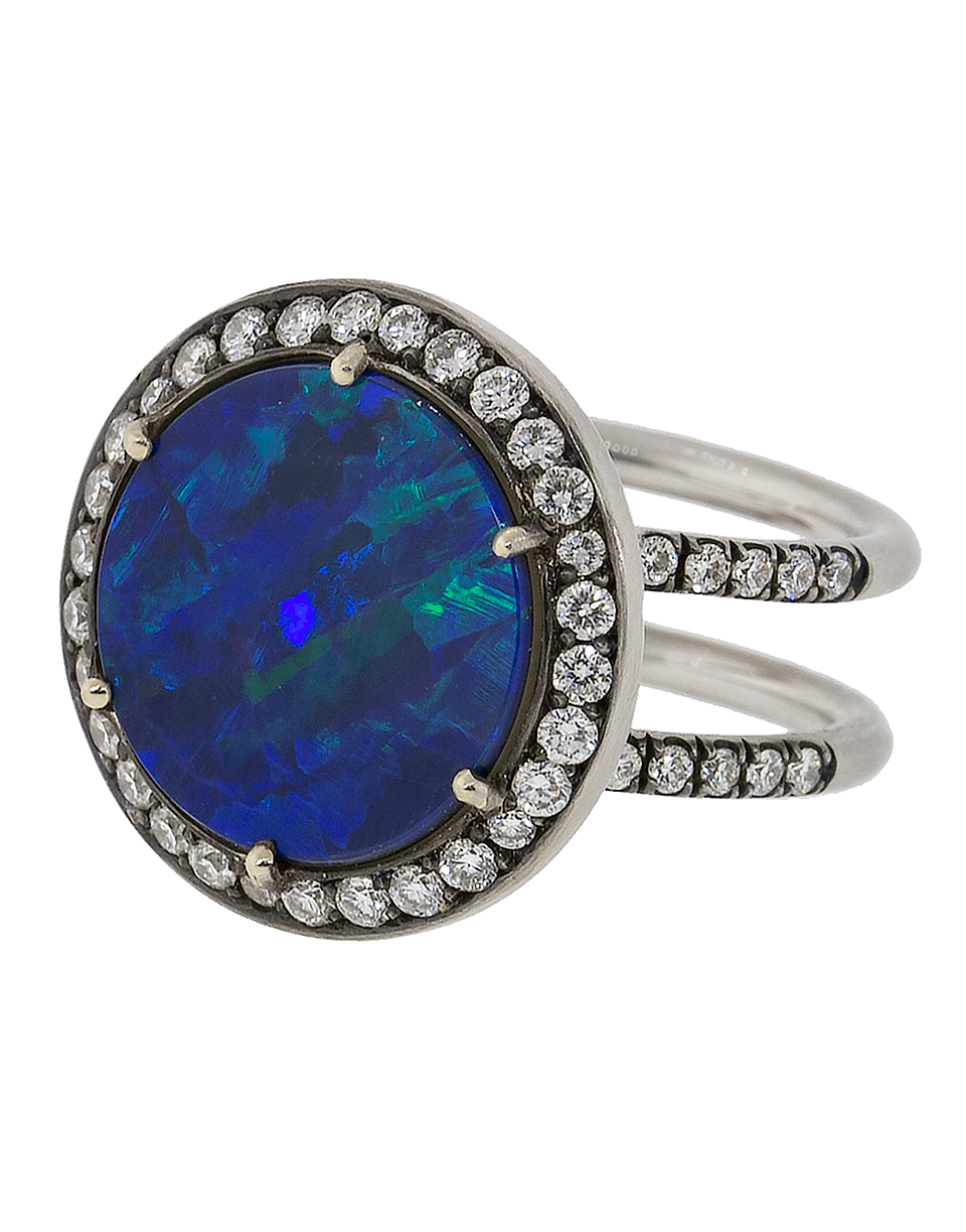 SYLVA & CIE-Round Opal And Diamond Ring-WHITE GOLD