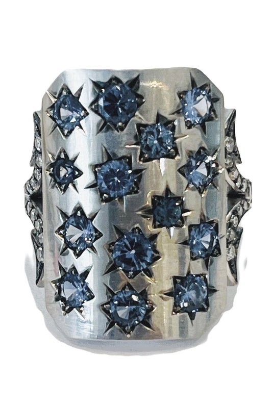 Blue Spinel Diamond Twinkle Ten Table Ring-WHITE GOLD-7-JEWELRYFINE JEWELRING-SYLVA & CIE
