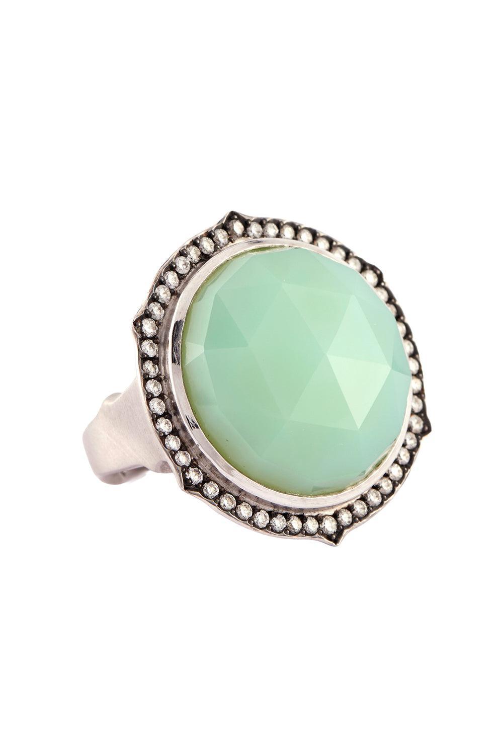 Chrysophrase Diamond Faceted Ring-WHITE GOLD-7-JEWELRYFINE JEWELRING-SYLVA & CIE