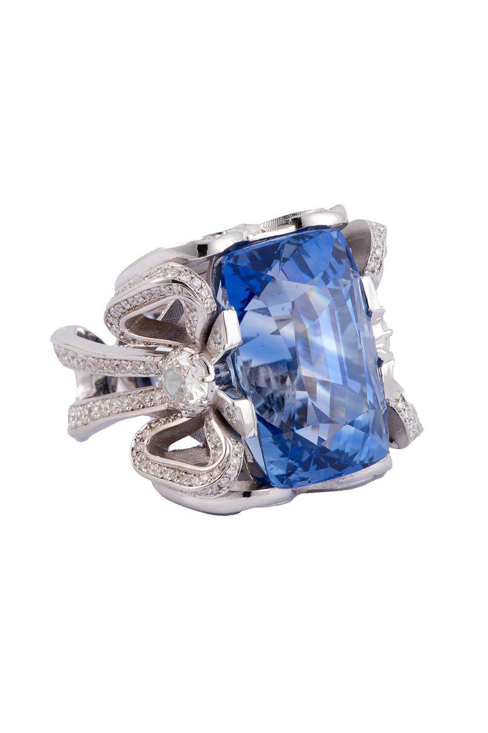 Sapphire Diamond Cushion Ring-WHITE GOLD-7.5-JEWELRYFINE JEWELRING-SYLVA & CIE