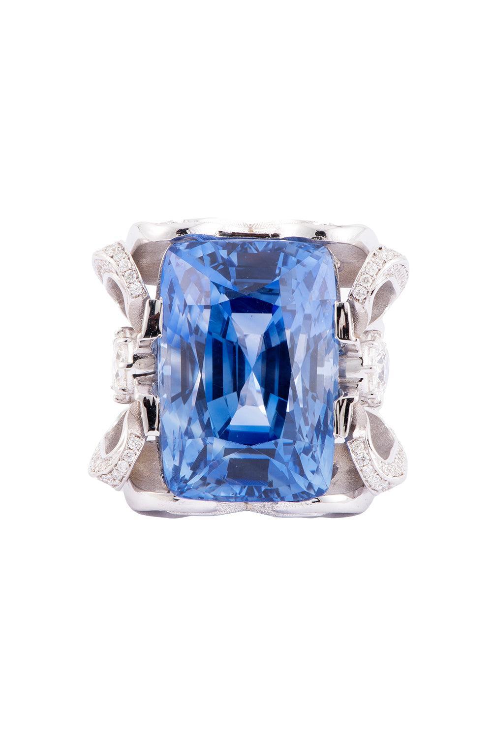 Sapphire Diamond Cushion Ring-WHITE GOLD-7.5-JEWELRYFINE JEWELRING-SYLVA & CIE
