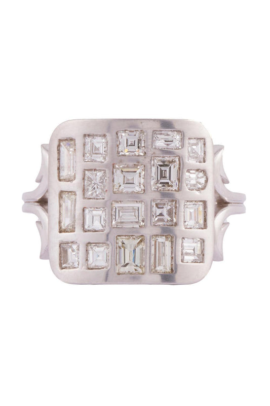 Diamond Baguette Small Ten Table Ring-WHITE GOLD-7.75-JEWELRYFINE JEWELRING-SYLVA & CIE