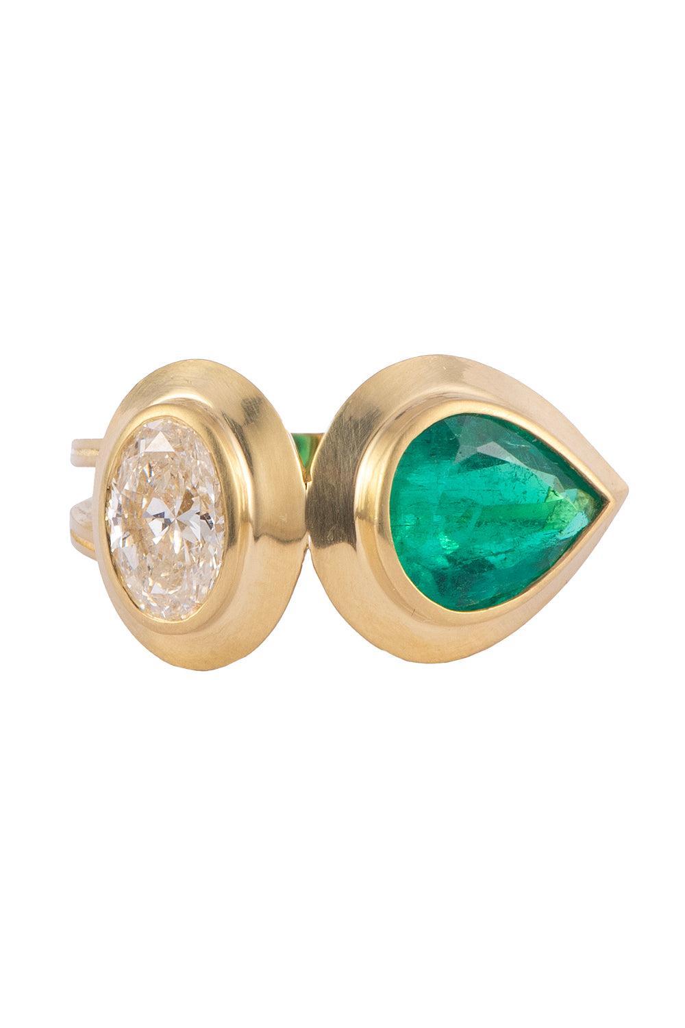 Diamond Emerald Oval Pear Ring-YELLOW GOLD-5.25-JEWELRYFINE JEWELRING-SYLVA & CIE