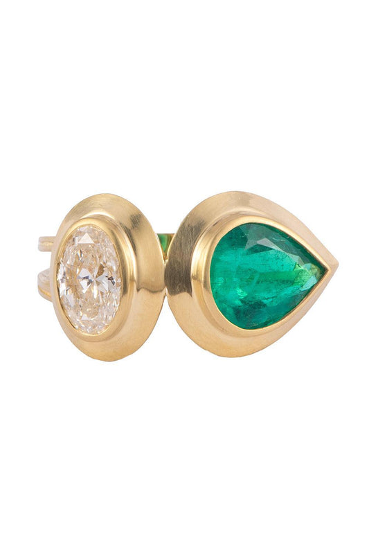 Diamond Emerald Oval Pear Ring-YELLOW GOLD-5.25-JEWELRYFINE JEWELRING-SYLVA & CIE