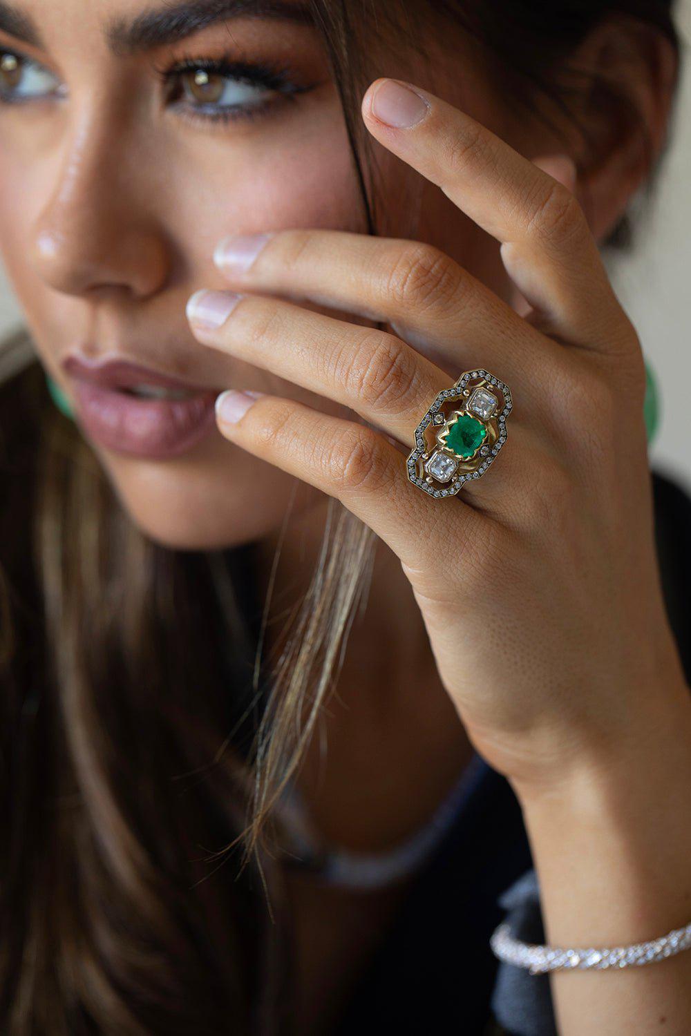 SYLVA & CIE-Colombian Emerald Diamond Ring-YELLOW GOLD