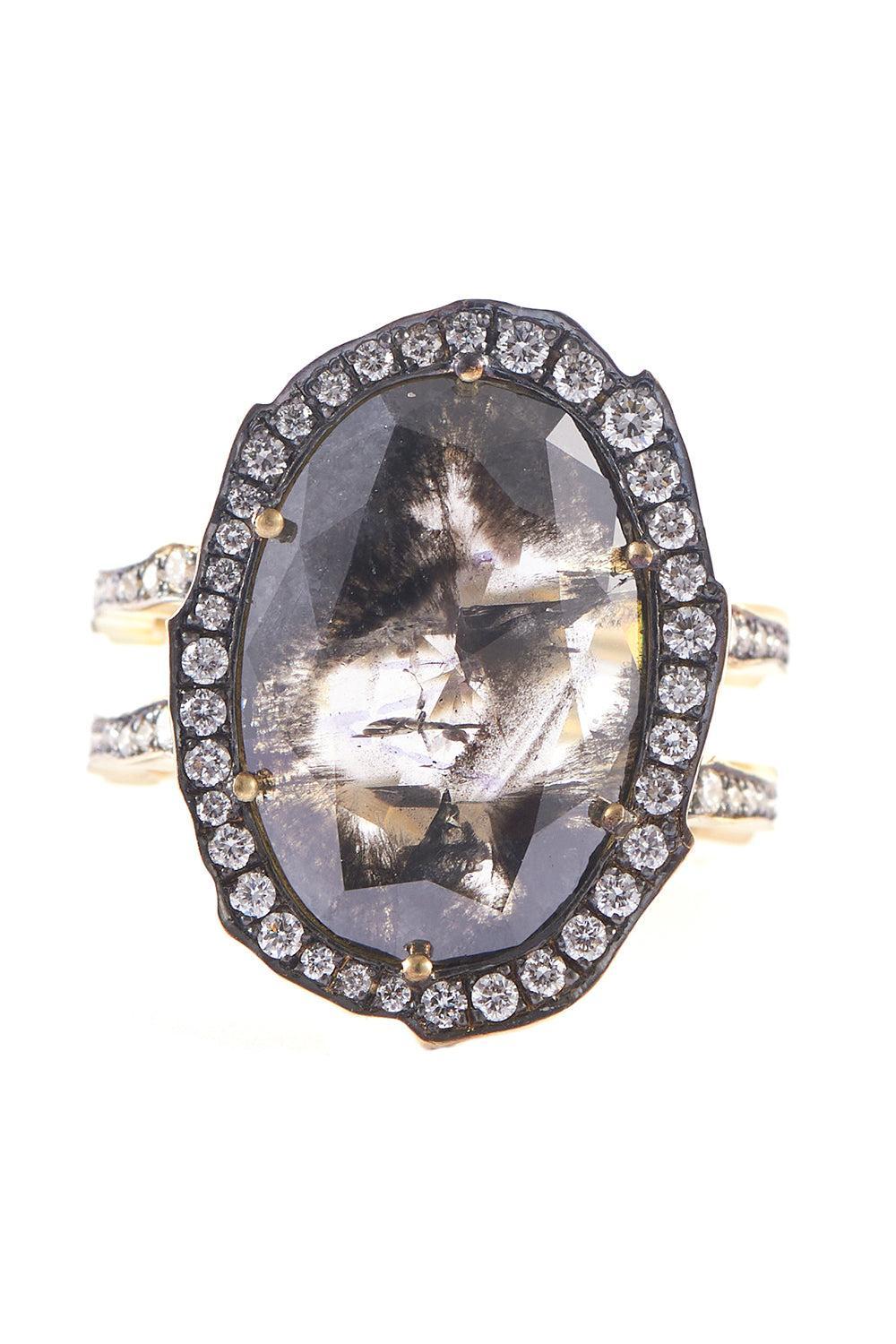 Diamond Oval Rustic Double Shank Ring-YELLOW GOLD-6.25-JEWELRYFINE JEWELRING-SYLVA & CIE