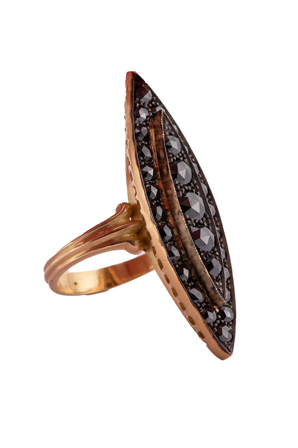 Black Diamond Marquise Victoria Ring-YELLOW GOLD-6.5-JEWELRYFINE JEWELRING-SYLVA & CIE