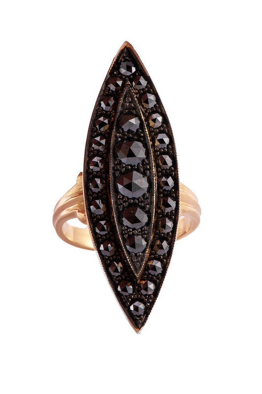 Black Diamond Marquise Victoria Ring-YELLOW GOLD-6.5-JEWELRYFINE JEWELRING-SYLVA & CIE