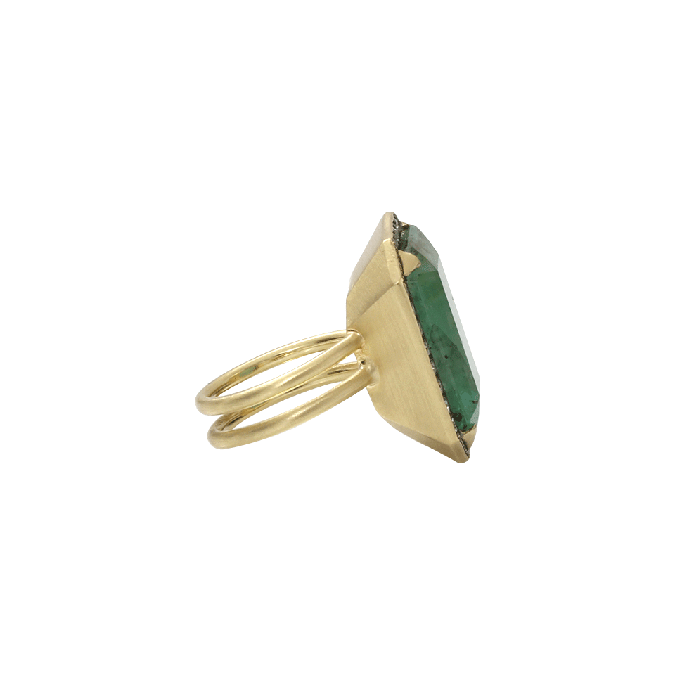 SYLVA & CIE-Emerald And Diamond Double Shank Ring-YELLOW GOLD