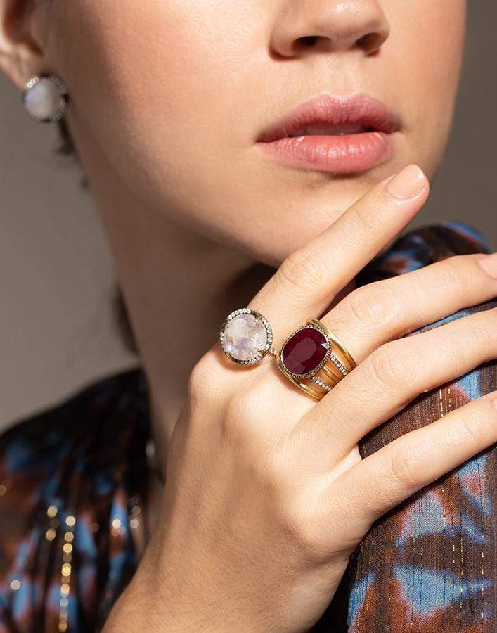 SYLVA & CIE-Moonstone and Diamond Ring-YELLOW GOLD