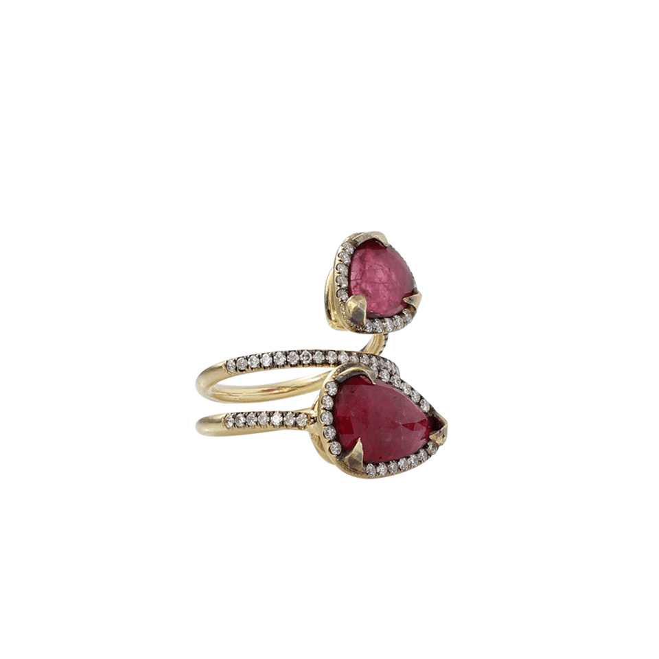 SYLVA & CIE-Ruby And Diamond Spiral Ring-YELLOW GOLD