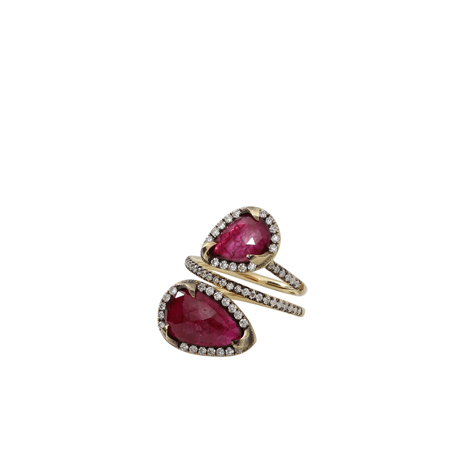 SYLVA & CIE-Ruby And Diamond Spiral Ring-YELLOW GOLD