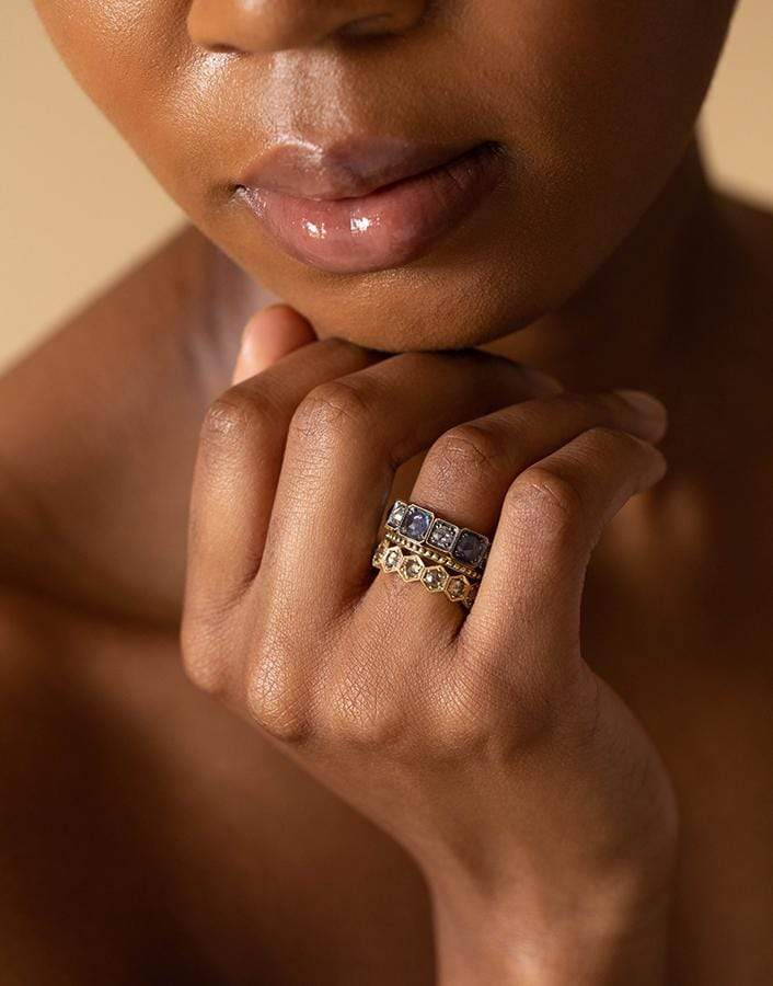SYLVA & CIE-Blue Sapphire and Diamond Band Ring-YELLOW GOLD