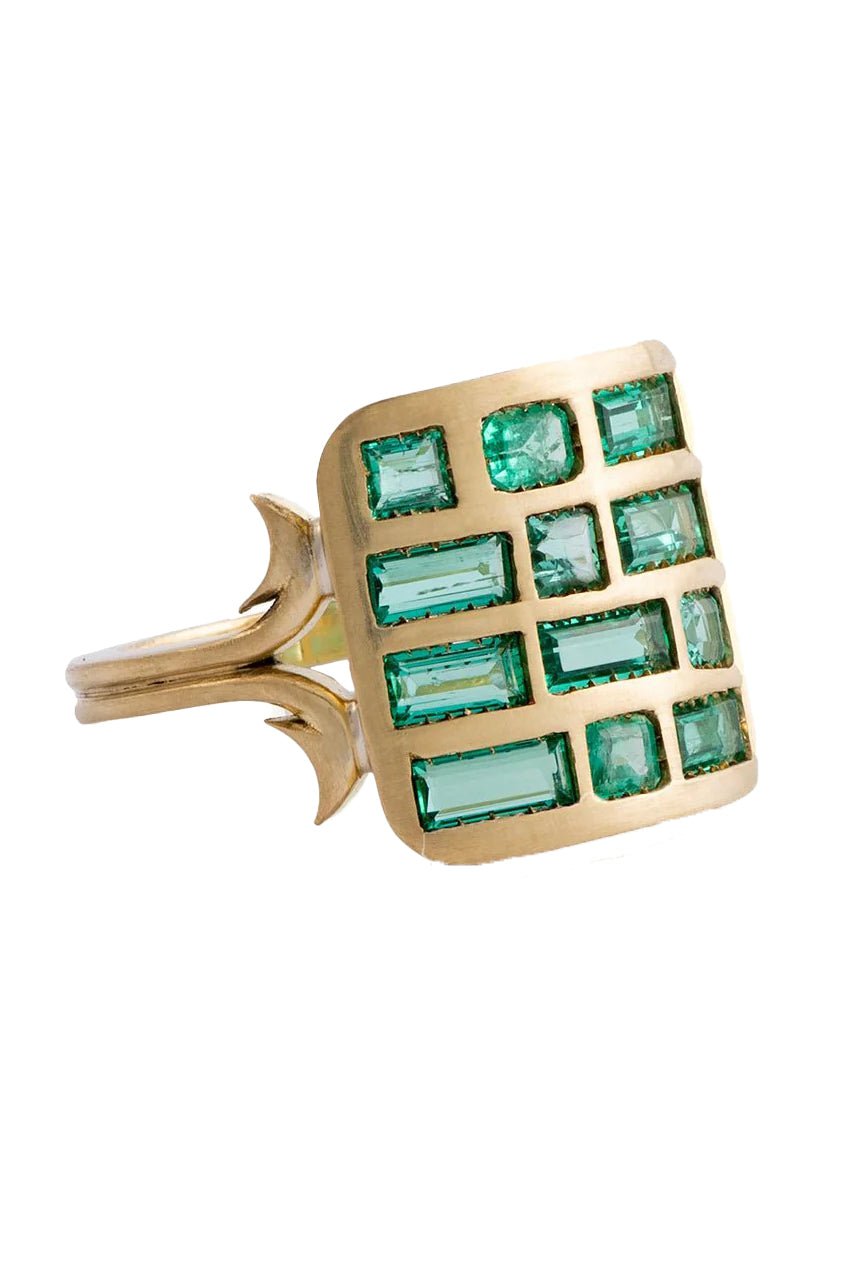 SYLVA & CIE-Square Emerald Ten Table Ring-YELLOW GOLD