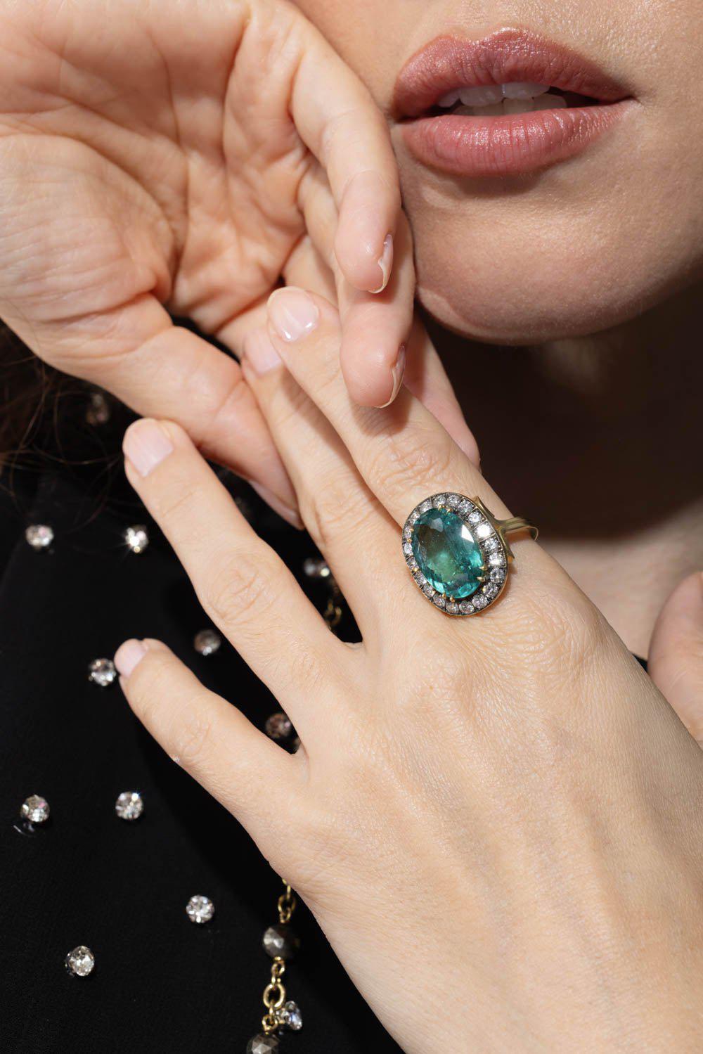 SYLVA & CIE-Tourmaline Diamond Ring-YELLOW GOLD