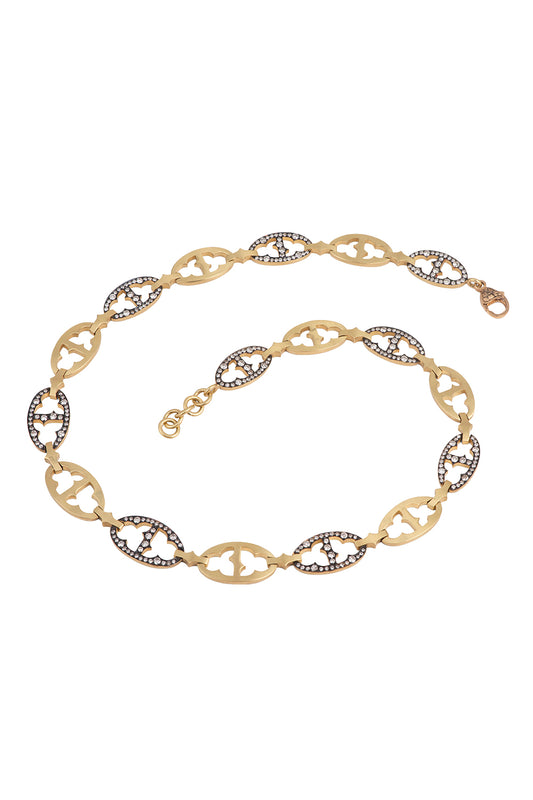 Diamond Oval Link Oxidized Necklace