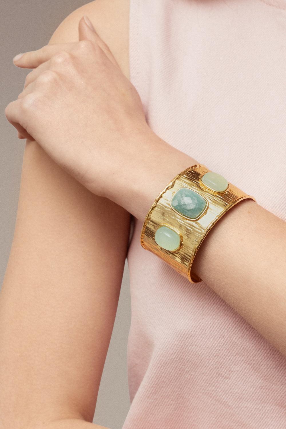 Amazonite Onyx Cuff Bracelet-GREEN-JEWELRYBOUTIQUEBRACELET O-SYLVIA TOLEDANO