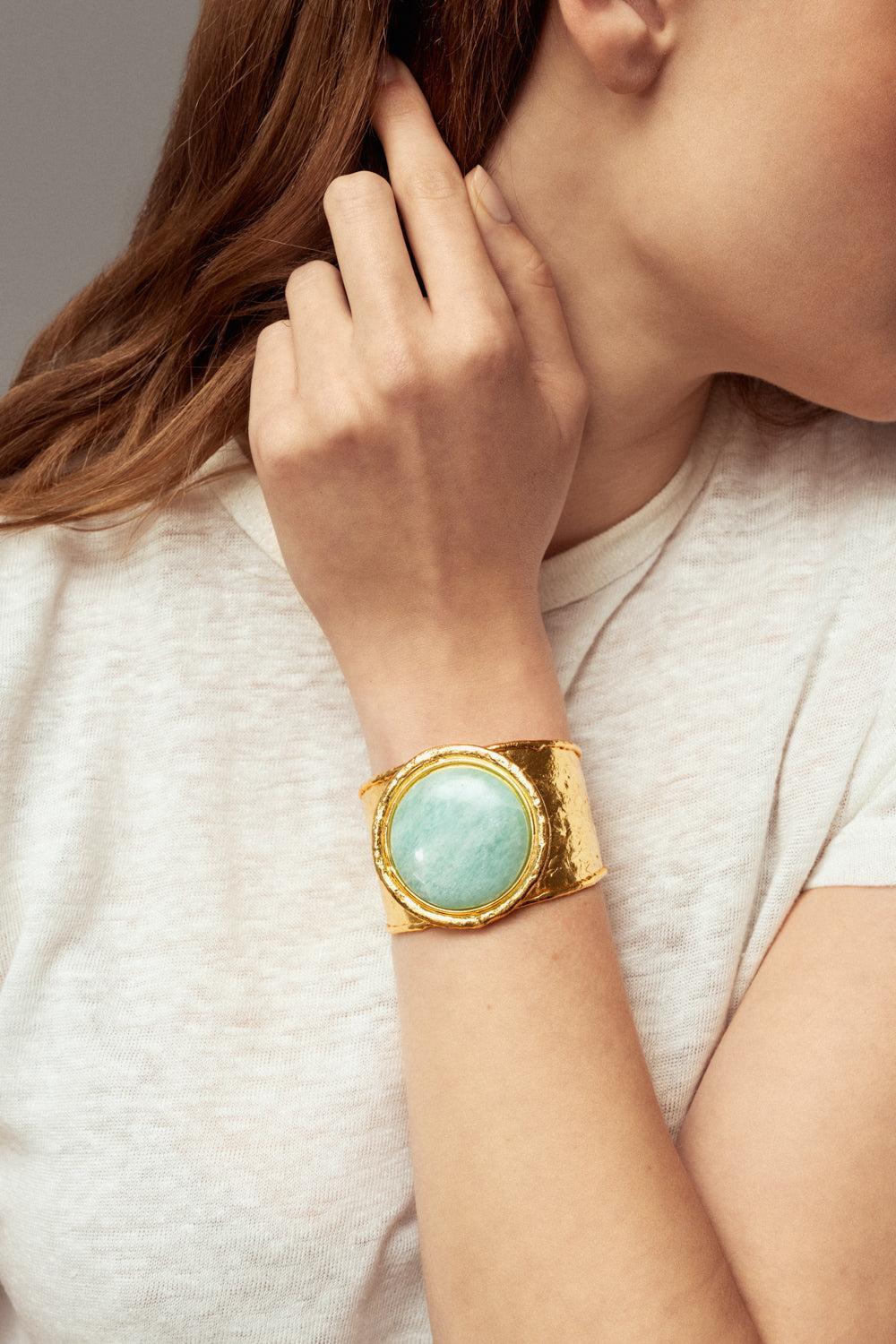 Amazonite Sphere Cuff Bracelet-GREEN-JEWELRYBOUTIQUEBRACELET O-SYLVIA TOLEDANO