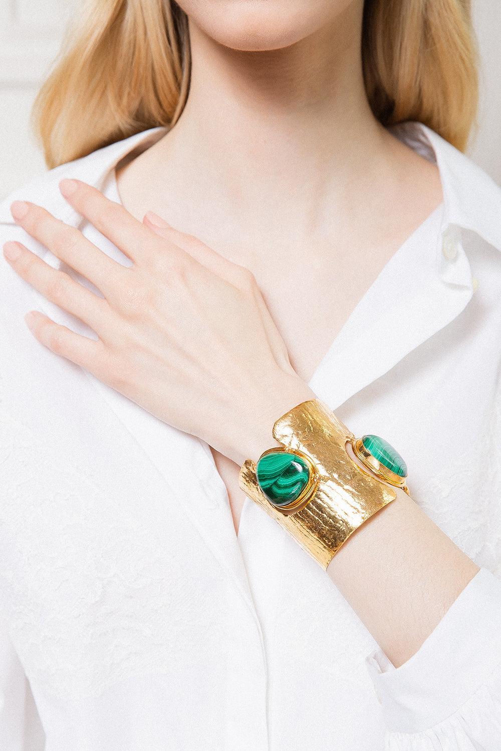 Malachite Ajouree II Cuff Bracelet-MALACHIT-JEWELRYBOUTIQUEBRACELET O-SYLVIA TOLEDANO