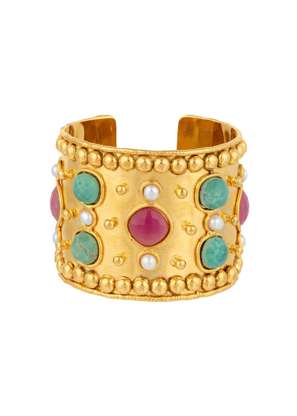 Red Jasper Chrysoprase Cuff Bracelet-PINK-JEWELRYBOUTIQUEBRACELET O-SYLVIA TOLEDANO