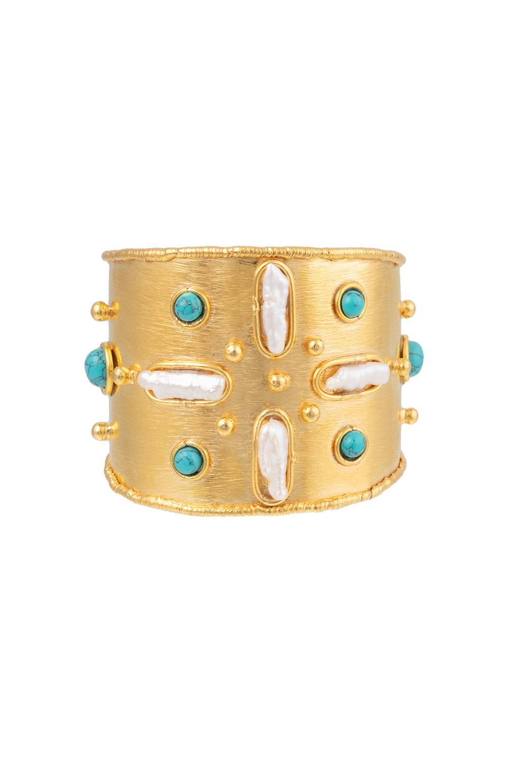 Turquoise Pearl Mojave Cuff Bracelet-PRL/TURQ-JEWELRYBOUTIQUEBRACELET O-SYLVIA TOLEDANO