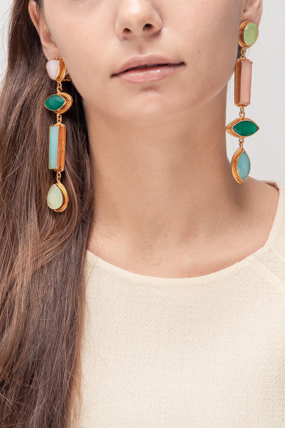 SYLVIA TOLEDANO-Onyx Quartz Cascade Drop Earrings-GOLD