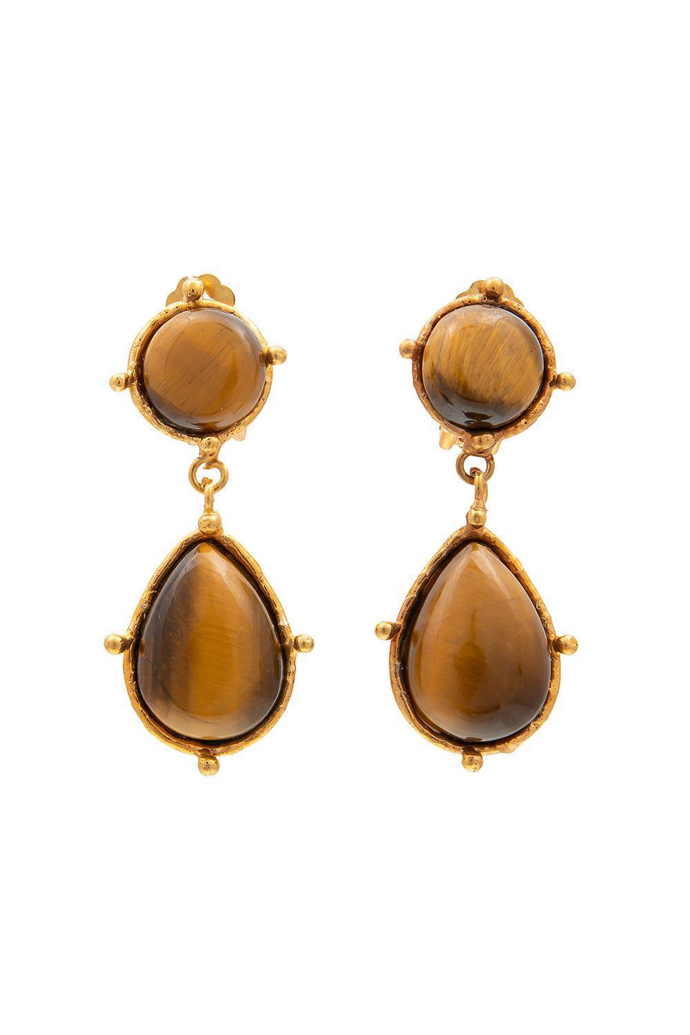 Tiger Eye 2 Pierres Dots Earrings-TIGEREYE-JEWELRYBOUTIQUEEARRING-SYLVIA TOLEDANO