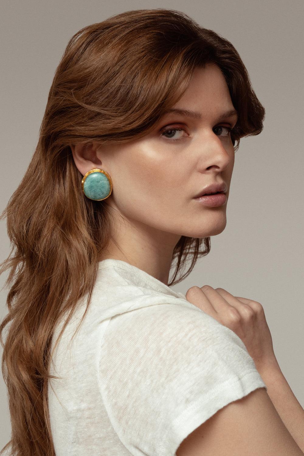 Amazonite Macaron Earrings-GREEN-JEWELRYBOUTIQUEEARRING-SYLVIA TOLEDANO
