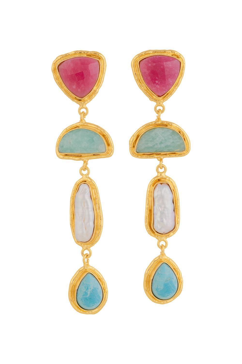 Pink Jasper Amazonite Pearl Limar Earrings-MULTI-JEWELRYBOUTIQUEEARRING-SYLVIA TOLEDANO