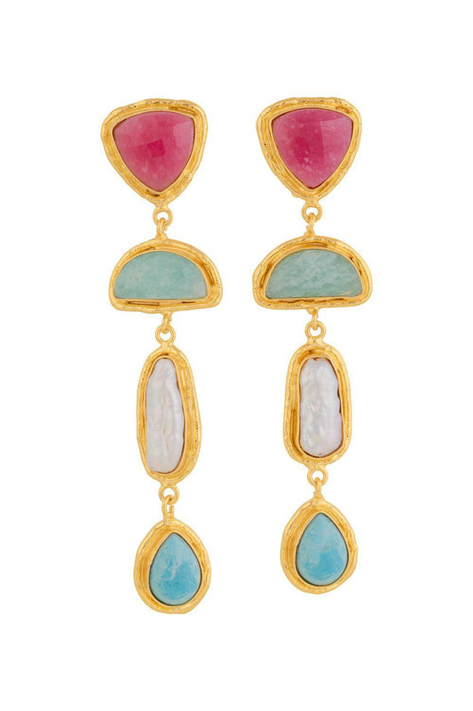 Pink Jasper Amazonite Pearl Limar Earrings-MULTI-JEWELRYBOUTIQUEEARRING-SYLVIA TOLEDANO