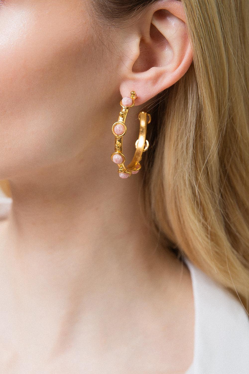 Rhodochrosite Petite Candy Hoop Earrings-RHDCHST-JEWELRYBOUTIQUEEARRING-SYLVIA TOLEDANO