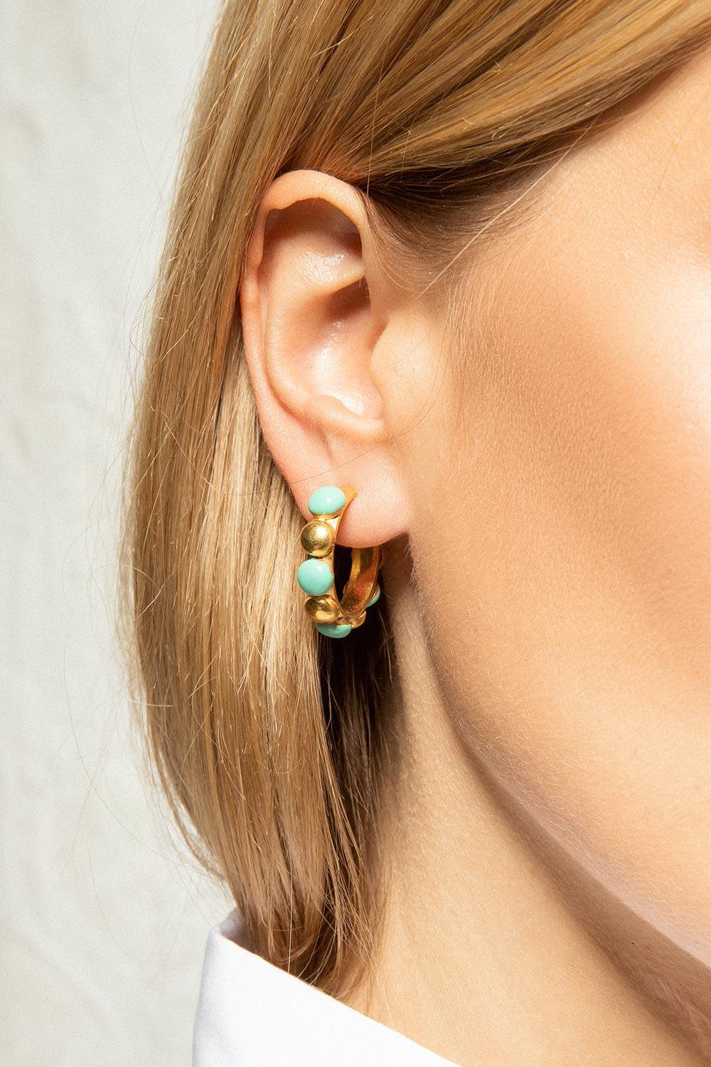 Turquoise Mini Creole Earrings-TURQ-JEWELRYBOUTIQUEEARRING-SYLVIA TOLEDANO