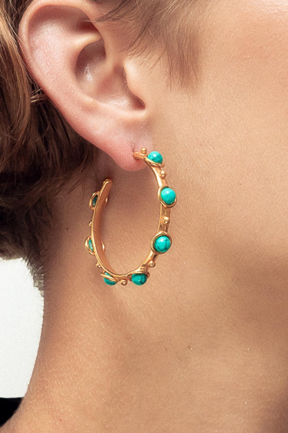 Turquoise Petite Candy Hoop Earrings-GOLD-JEWELRYBOUTIQUEEARRING-SYLVIA TOLEDANO