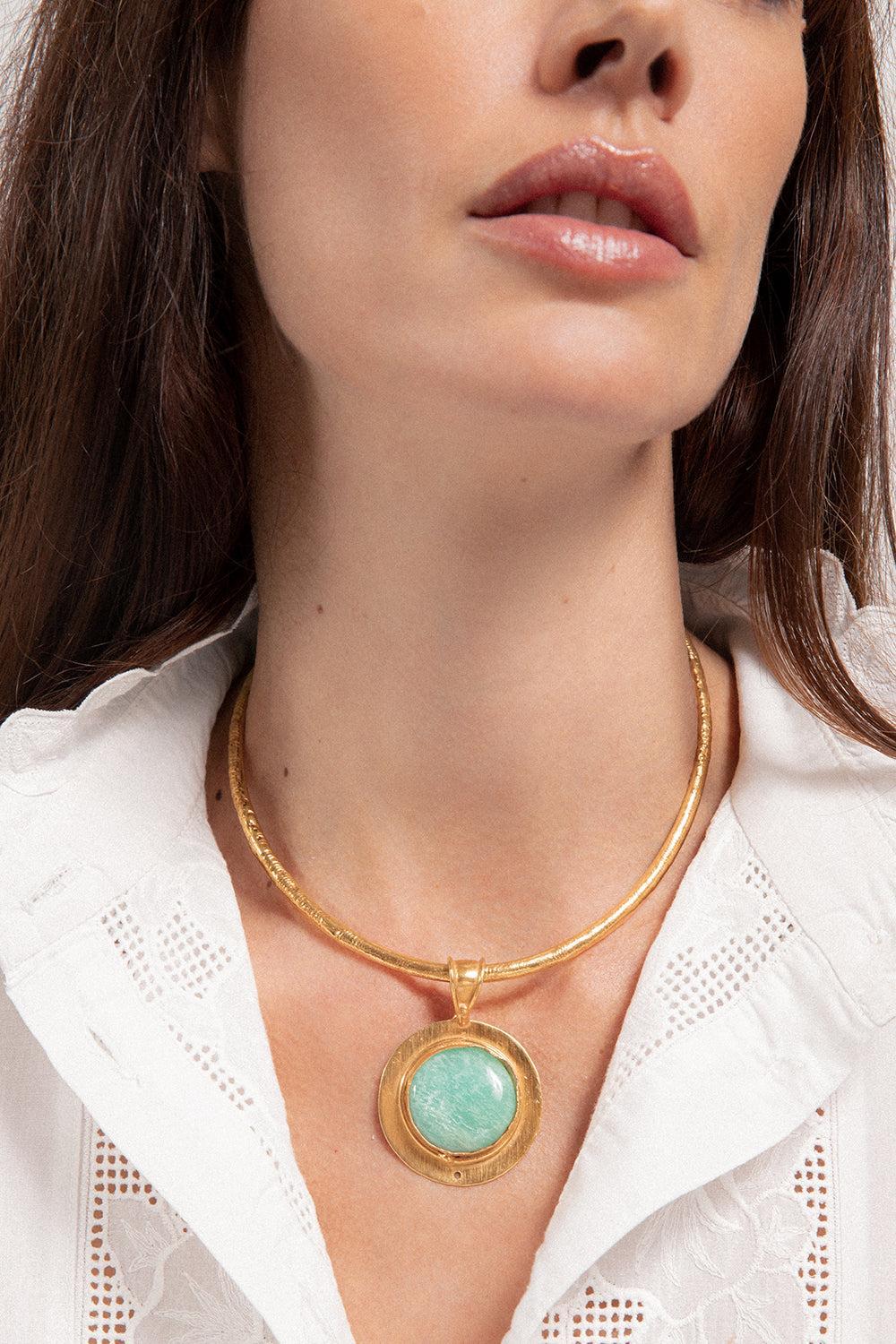 Amazonite Theodora One Pendant Necklace-AMAZONITE-JEWELRYBOUTIQUENECKLACE O-SYLVIA TOLEDANO