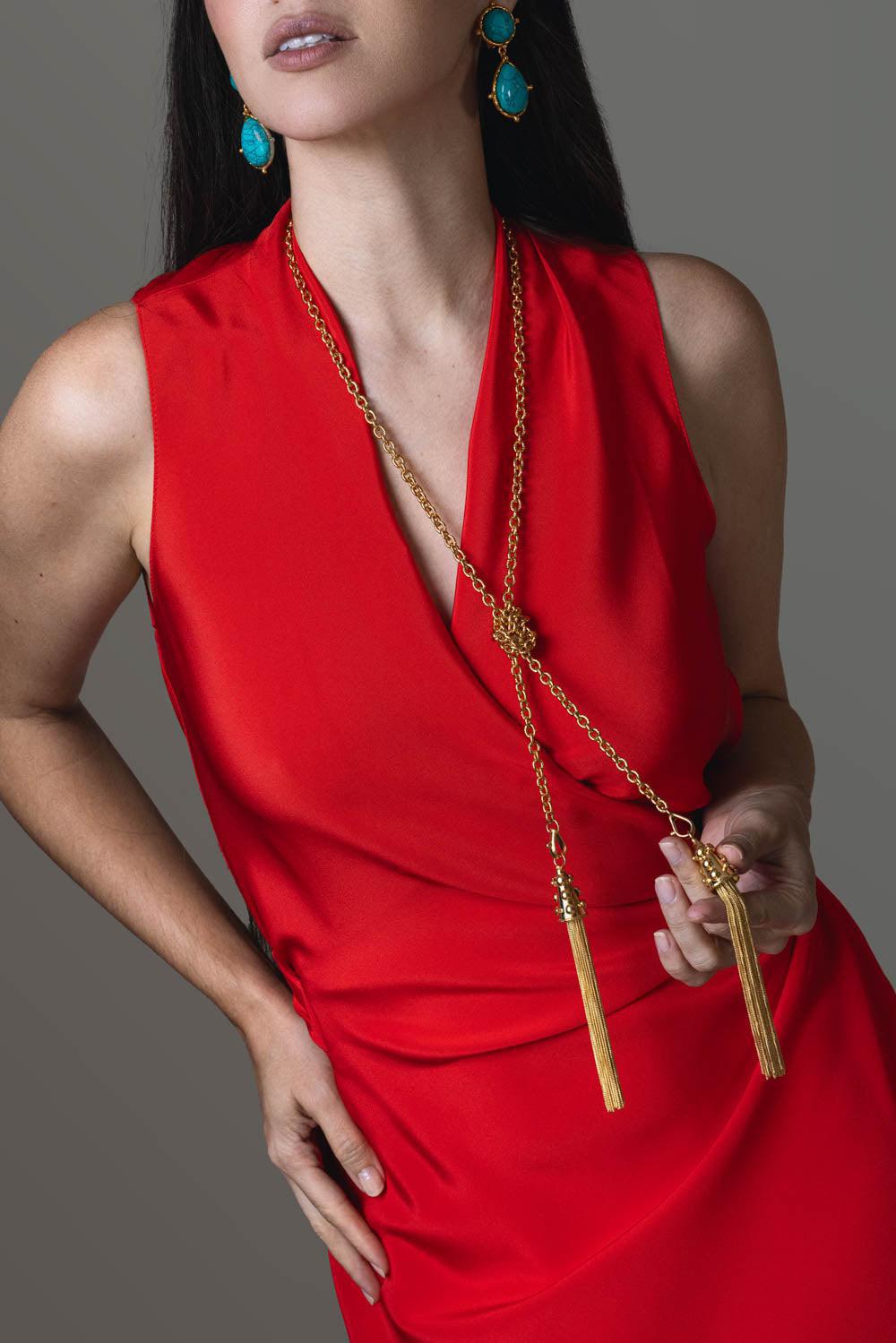 SYLVIA TOLEDANO-2 Pompons Pendant Necklace-GOLD