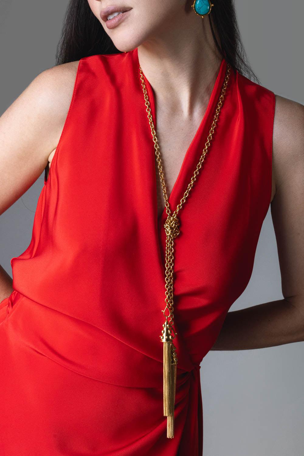 SYLVIA TOLEDANO-2 Pompons Pendant Necklace-GOLD