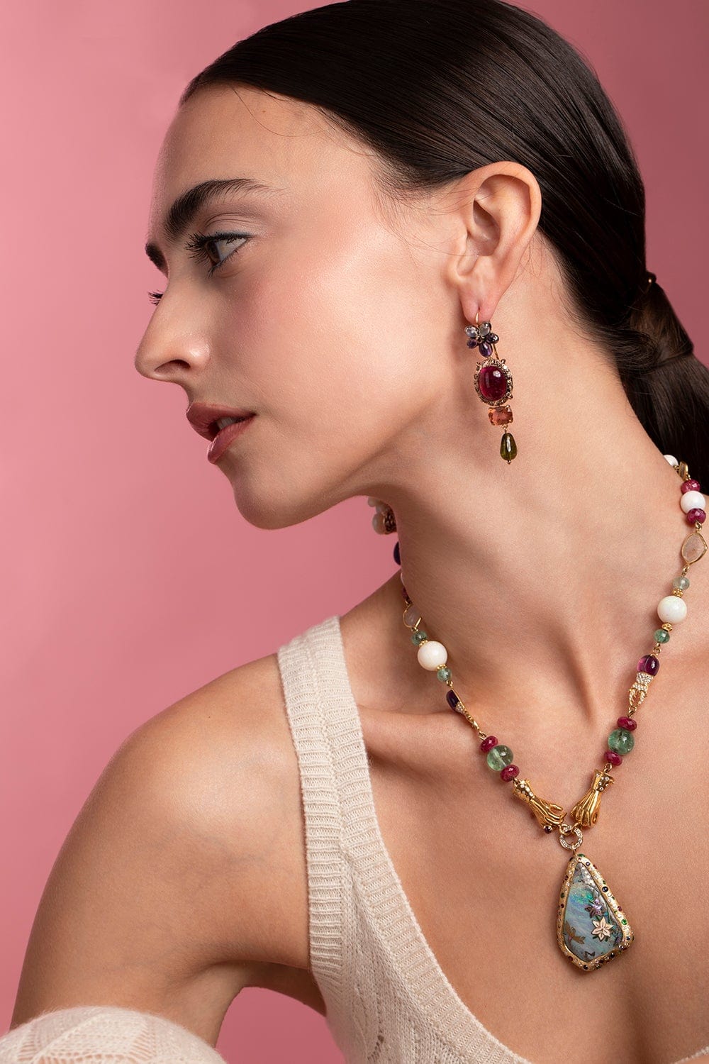 SYLVIE CORBELIN-Eau Vive Opal Necklace-YELLOW GOLD