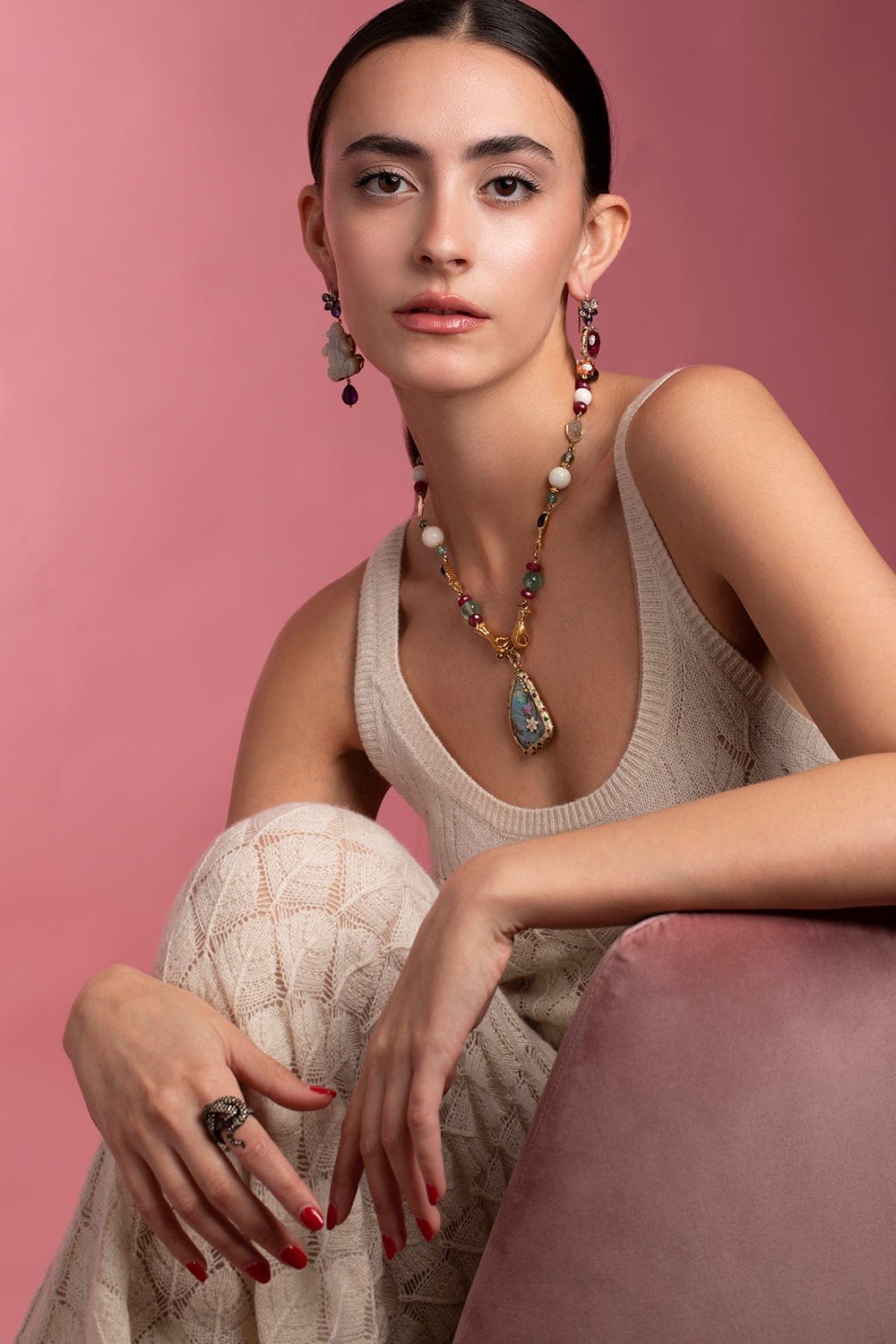 SYLVIE CORBELIN-Eau Vive Opal Necklace-YELLOW GOLD