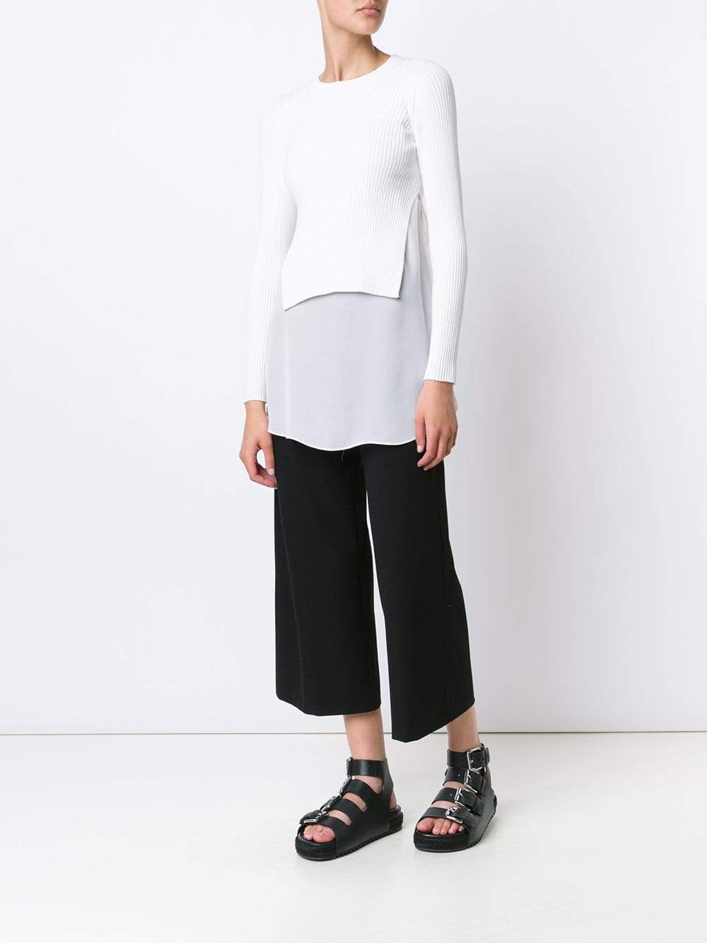 T BY ALEXANDER WANG-Ribbed And Sheer Pullover-