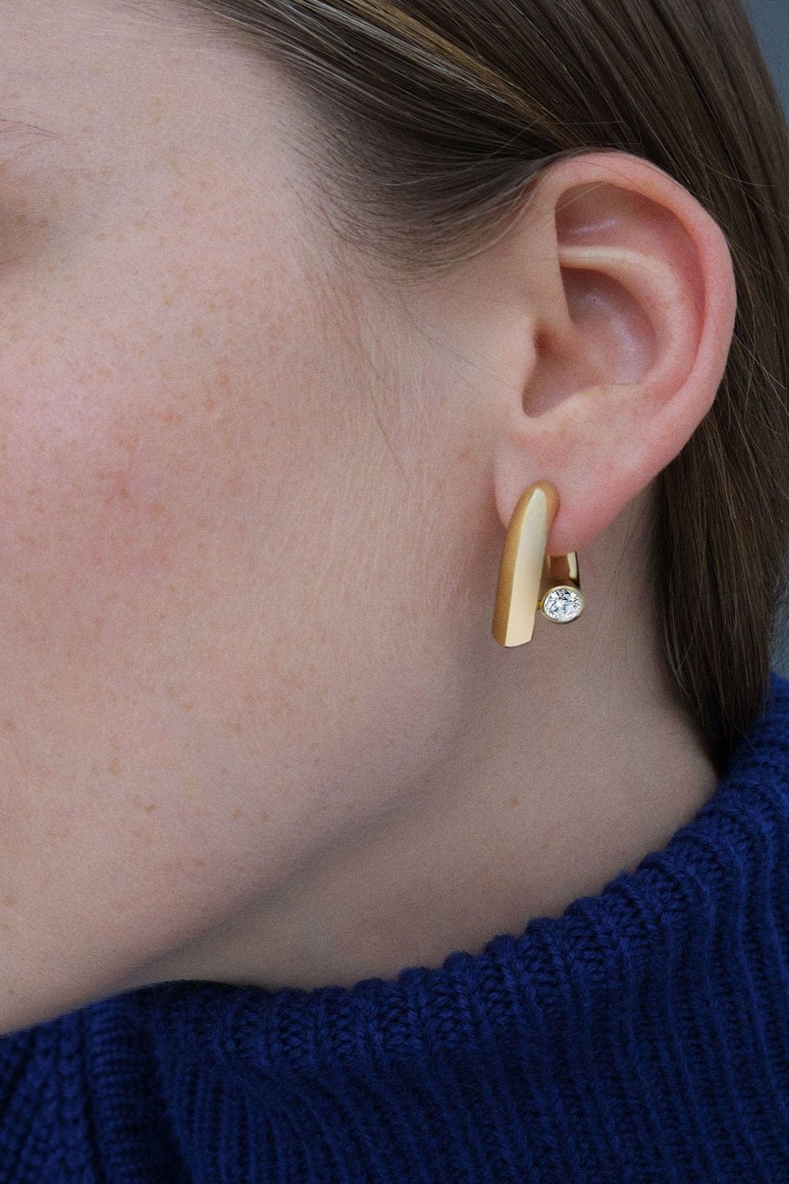 TABAYER-Yellow Gold Diamond Oera Hoop Earrings-YELLOW GOLD