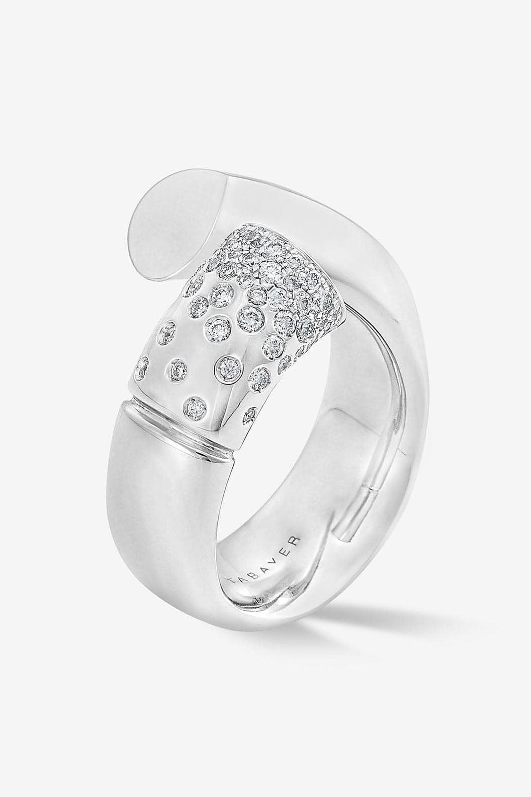 TABAYER-White Gold Large Pave Diamond Oera Ring-WHITE GOLD