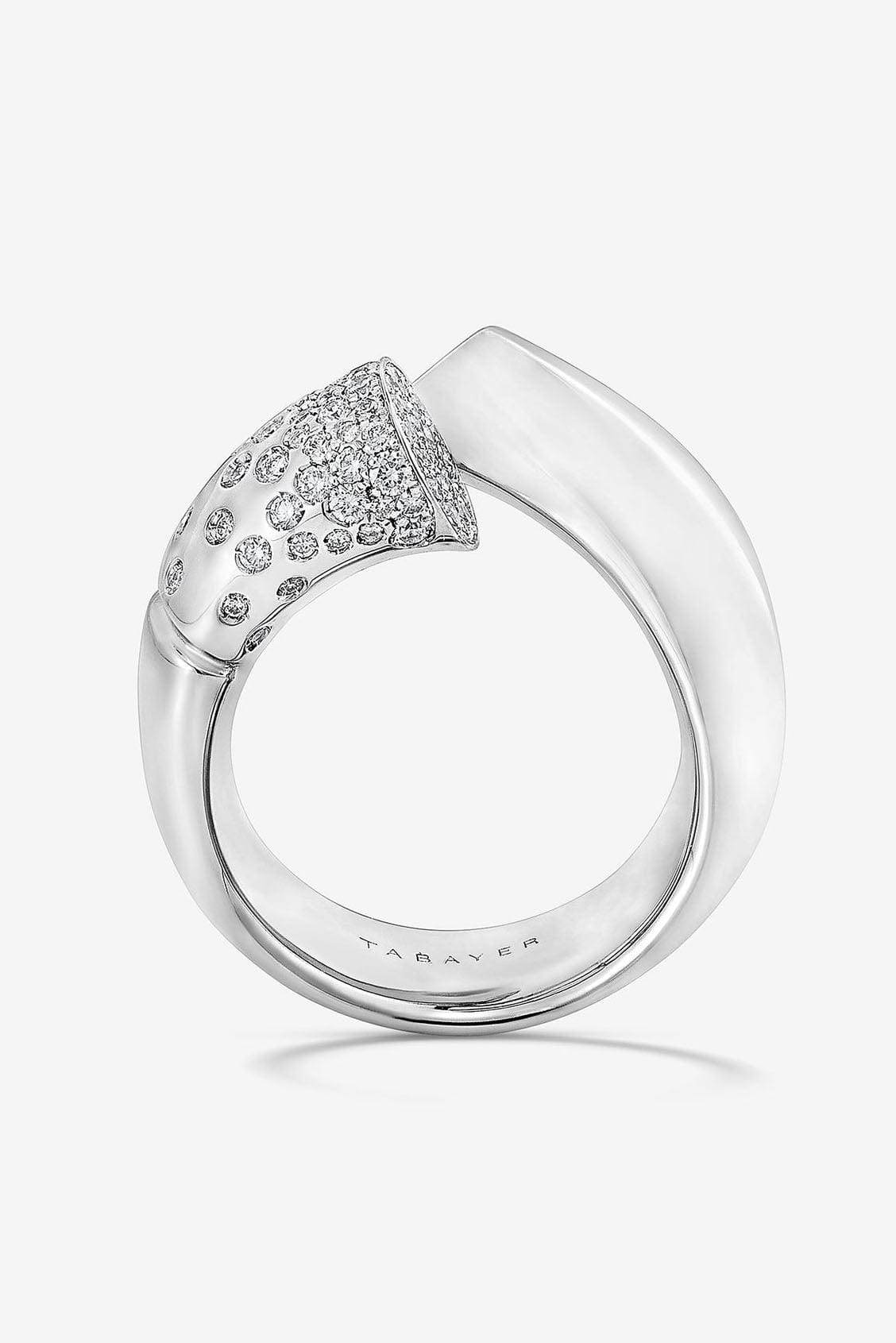 TABAYER-White Gold Large Pave Diamond Oera Ring-WHITE GOLD