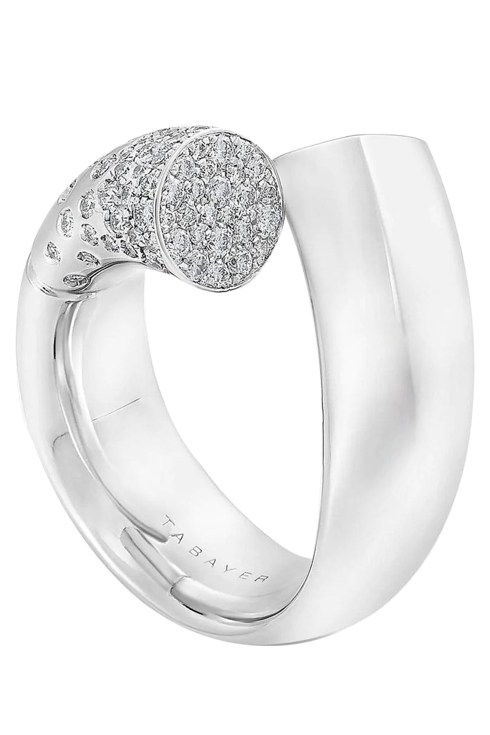 TABAYER-White Gold Large Pave Diamond Oera Ring-WHITE GOLD